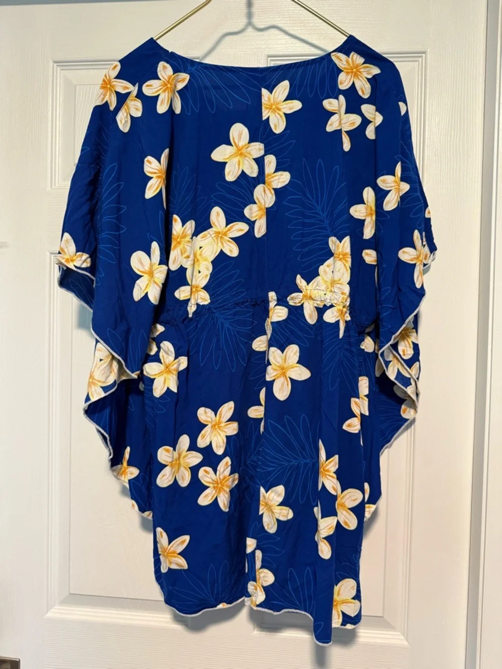Favant Hawaii Blue Plumeria Floral Rayon Cover Up Caftan One Size